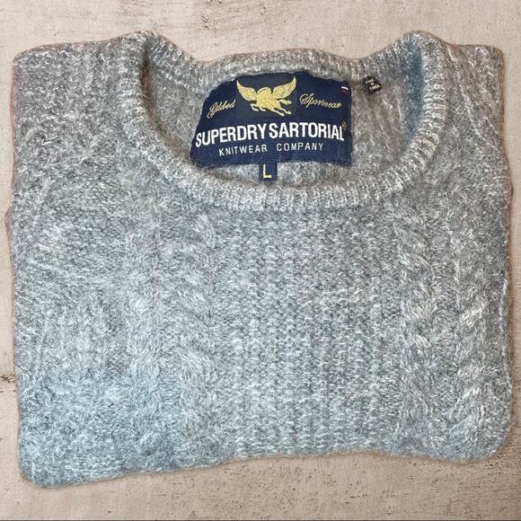 SUPERDRY CABLE KNIT CROPPED SWEATER WITH RIBBED BELL SLEEVE - L - Picture 4 of 11